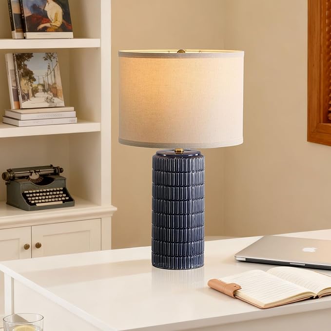 Modern Ceramic Table Lamp Set of 2, Bedside Lamp for Bedroom Decor, Nightstand Lamp with 3 Color Temperatures, Desk Light for Living Room Dorm Office, Blue - Bloomnest
