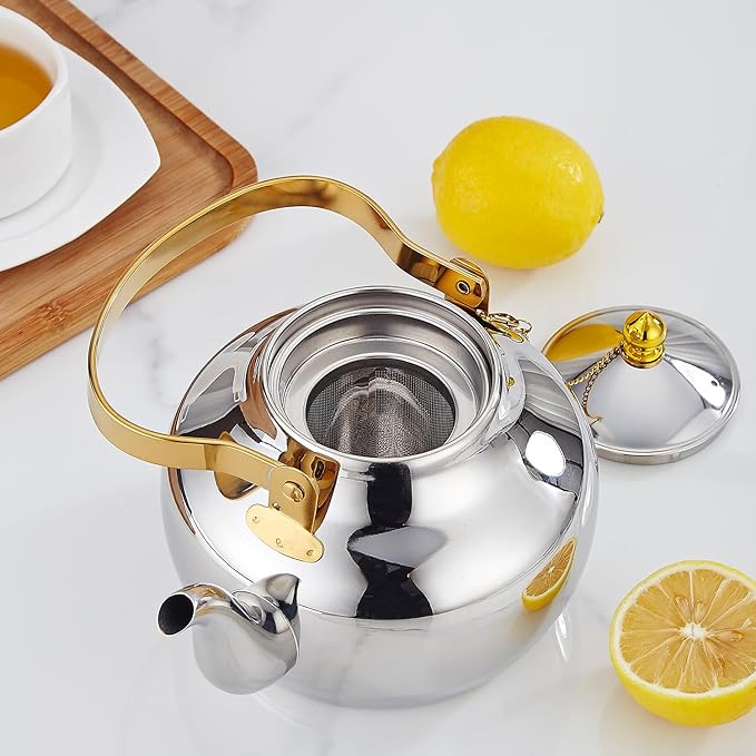 SANQIAHOME 1.3 Quart Stainless Steel Teapot With Infuser,Tea Kettle For Stove Top Minimalist Style