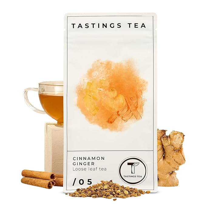 Tastings Tea Cinnamon Ginger Loose Leaf, 8 oz | Winter Warming Herbal Spice Blend for a Seasonal Brew | Natural Antioxidants for Wellness | Small Batch & Sustainably Sourced | Resealable Pouch - Bloomnest