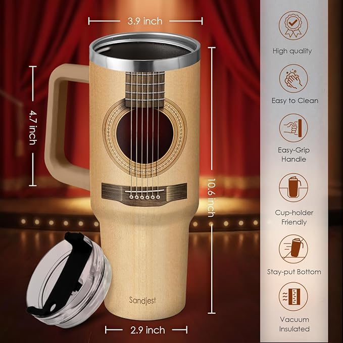 SANDJEST Guitarist Gifts for Men, 40oz Stainless Steel Insulated Coffee Tumbler with Lid & Straw, Travel Cup Gift for Musician Guitar Player, Christmas Birthday - Bloomnest