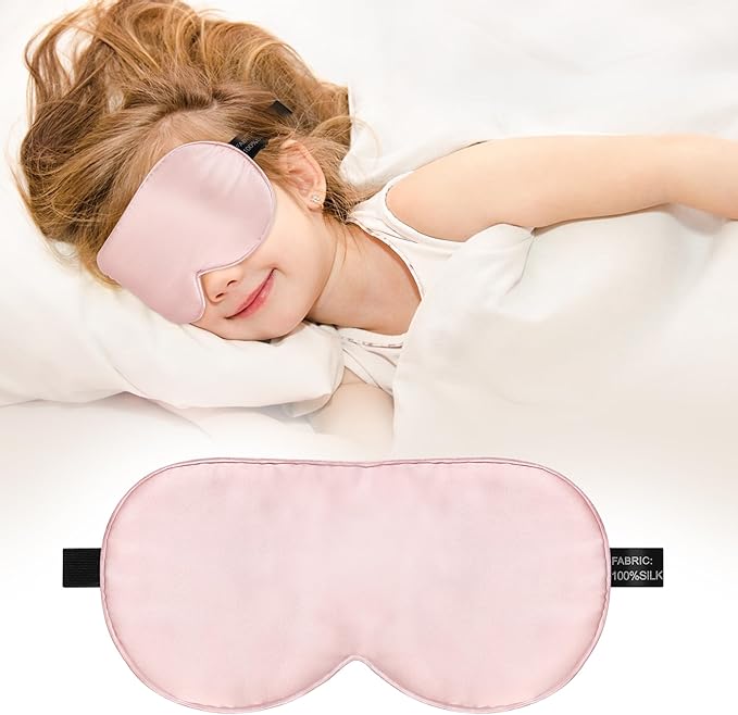 Kids Sleep Mask Eye Cover, 100% Real Natural Pure Silk Eye Mask with Adjustable Strap, Blindfold Kids Eye Mask for Sleeping, Eye Shade for Boys Girls and Adult, Pressure-Free Comfort (Pink) - Bloomnest