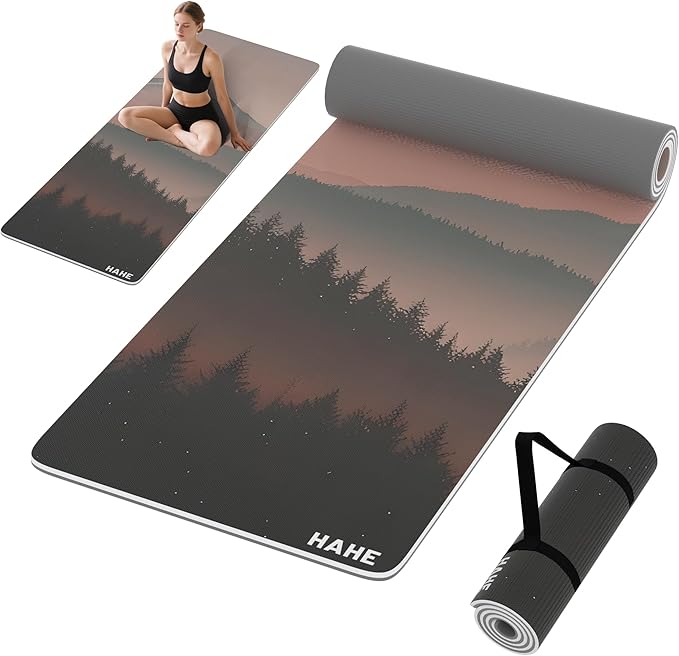 HAHE Yoga Mat Thick (8MM,1/3"), Eco-Friendly POE Non Slip Yoga Mat, High Rebound & Shock Absorption, Anti-Tear & Sweat-Resistant for Yoga, Fitness, Home, Workouts, Large Pilates Mats 72"x24" with Carrying Strap - Bloomnest