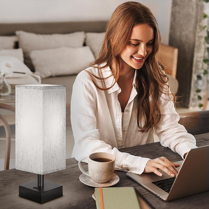 Small Lamp for Bedroom, Bedside Lamps for Night Stands, Mini Minimalist Table Lamp With Square Flaxen Fabric Shade, 11 Inch Desk Reading Lamp for Dorm Living Room Office, 1 Pack - Bloomnest