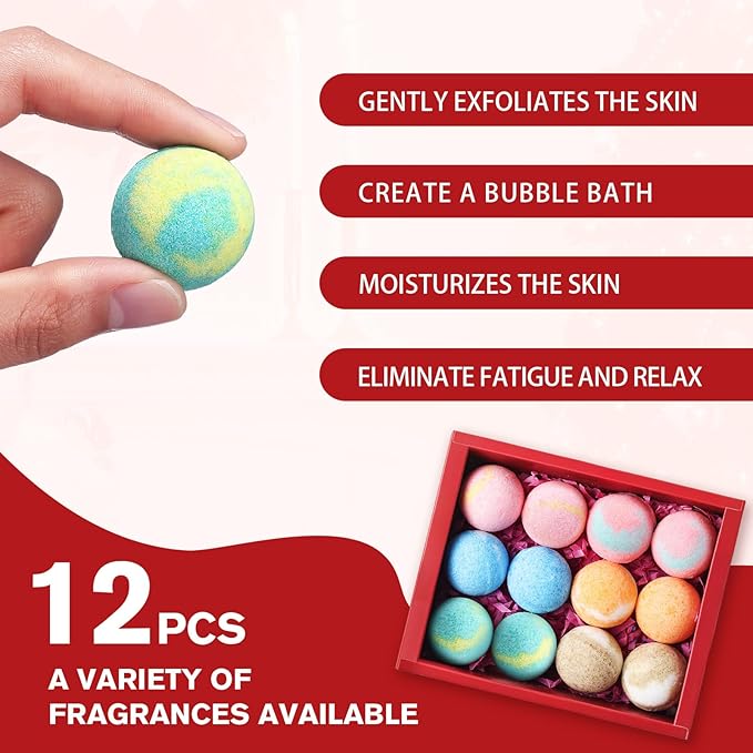 12-Pack Bath Bomb Set for Men & Women, Christmas Aromatherapy Spa Bombs with Essential Oils, Giftable Bath Essentials for Relaxation & Self Care - Bloomnest
