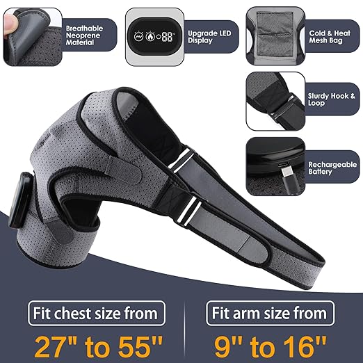 Heated Shoulder Wrap with Massage, Portable Heated Shoulder Brace for Women Men, Cordless Vibration Shoulder Heating Pad for Neck and Shoulder, 3 Heating Setting Shoulder Massager Wrap Braces - Bloomnest