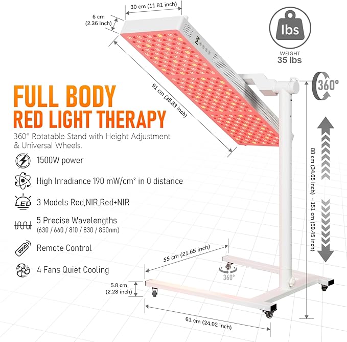Red Light Therapy for Body and Face, 630nm 660nm 810 nm 830nm 850nm Near Infrared Light Panel with Adjusteble Stand and Timer,300LEDs for Home Use(White)