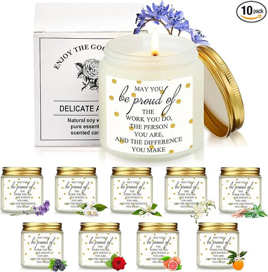 Fumete 10 Pcs Teacher Appreciation Gifts for Coworkers Team Jars Scented Soy Candles 3.5oz Thank You Candles Bulk Gifts for Chaos Coordinator Employee Social Worker Secretaries(White,Proud) - Bloomnest