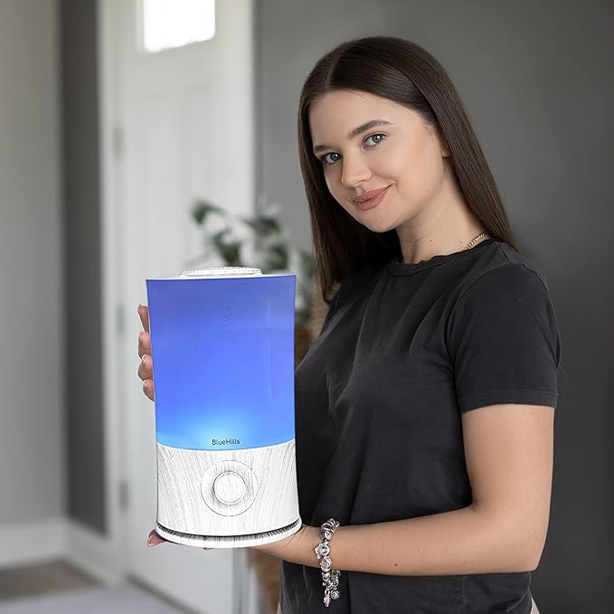 BlueHills Premium 2000 ML XL Large Essential Oil Diffuser Aromatherapy Humidifier for Large Room Home 40 Hour Run Huge Coverage Area Lights 2 Liter Extra Large Capacity Diffuser White Wood Grain E004 - Bloomnest
