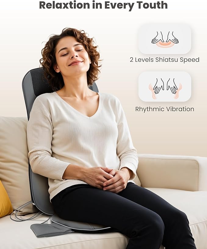 COMFIER Shiatsu Massage Seat Cushion with Heat,Full Back Massager for Chair with 2 Shiatsu Speeds,Heated Chair Massage Pad with Spot,Massage Seat Pad for Home or Office Use - Bloomnest