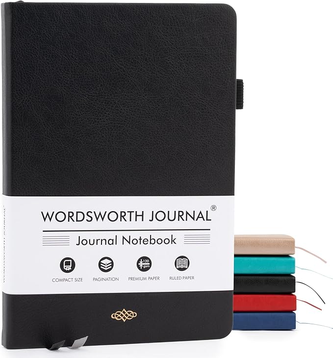 Wordsworth & Black A5 Lined Journal 216 Lined Pages, Hardcover Leather, 120 GSM Paper, Journaling Notebook for Work & Sketching, Journals for Women, Men - Gifts Box Included Black - Bloomnest