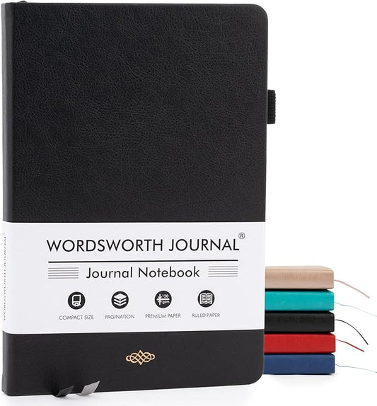 Wordsworth & Black A5 Lined Journal 216 Lined Pages, Hardcover Leather, 120 GSM Paper, Journaling Notebook for Work & Sketching, Journals for Women, Men - Gifts Box Included Black - Bloomnest