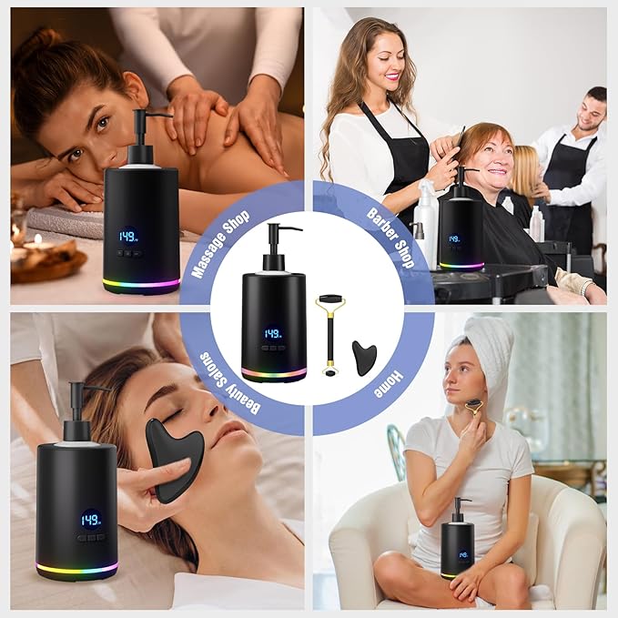 Massage Oil Lotion Warmer, Massage Oil Heater for SPA Massage Therapy and Personal Use, Portable Body Oil Warmer Dispenser with Two Massage Bottles, Adjustable Temperature(86-149°F), Black - Bloomnest