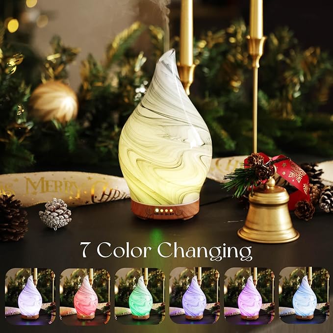 Porseme 150ml Essential Oil Diffuser Glass Color Changing Aroma Air Diffusers Aromatherapy Ultrasonic Cool Mist Humidifier 6 Running Hours Waterless Auto-Off for Sleeping, Yoga, Office, Spa (Ink) - Bloomnest