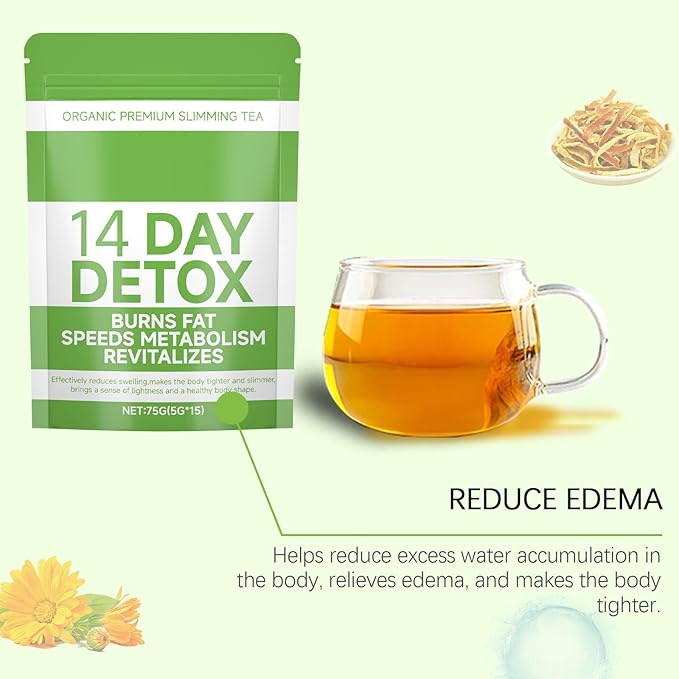 Natural plant slimming tea to help you lose weight - 14-day detoxifying slimming tea, smooths belly fat, reduces appetite, 5g*15 bags - Bloomnest