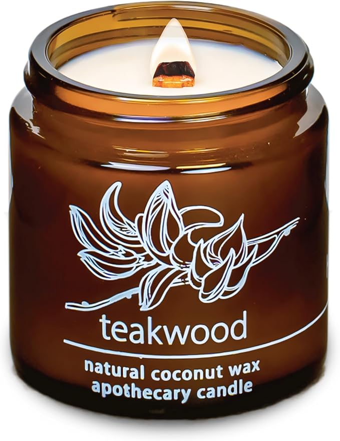 Hemlock Park Crackling Wood Wick Candle Handcrafted with Natural Coconut Wax (Small 4 oz, Teakwood) - Bloomnest