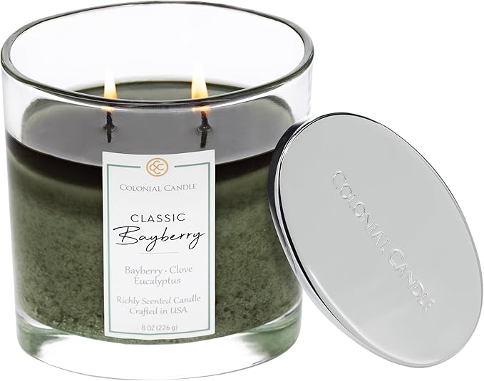 Colonial Candle Bayberry Scented Candle Jar, Highly Fragranced Candles for Home Scented, Mottled Wax Candle, 2 Wick, 8 oz - Made in The USA - Bloomnest