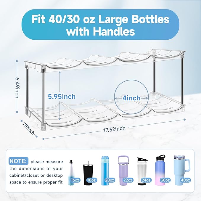 Larger Water Bottle Organizer for Stanley 40 oz Tumbler, Stackable Water Bottle Holder Rack for Cabinet, Kitchen Storage Organizer for for Stanley Cup Accessories, Tumbler Storage Holder，2 Pack Amoot