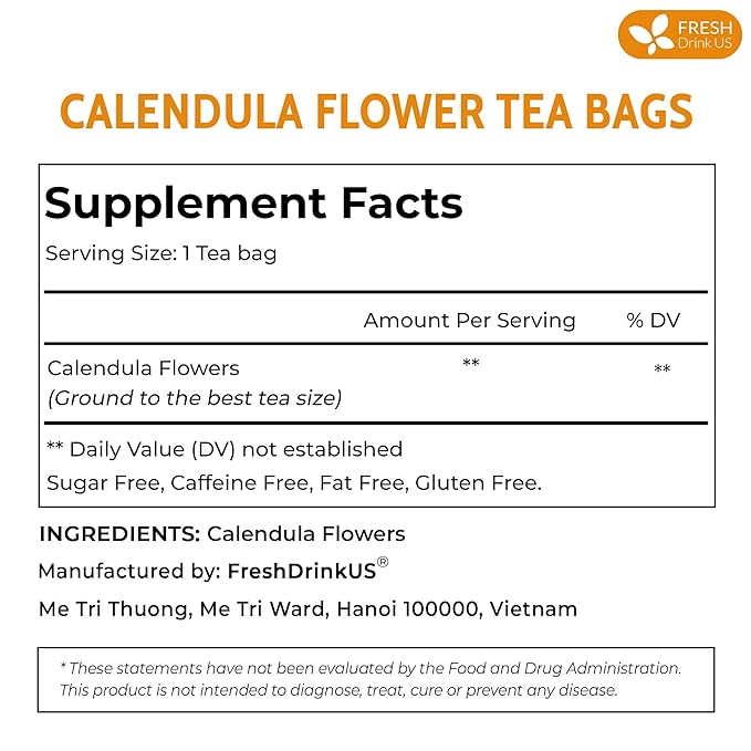 FRESHDRINKUS Premium 100% Natural Calendula Flower Tea Bags, 135 Count, Herbal Tea, Caffeine Free, Sugar Free, Gluten Free, Vegan - Bloomnest