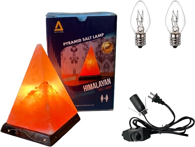 Apex Global Himalayan Pink Salt Lamp Pyramid Individually Hand Crafted, (8 inches, 7 lbs.) Amber Glow, Certified Wire with Dimmer Switch and Extra Bulb Unique Gift Idea - Bloomnest