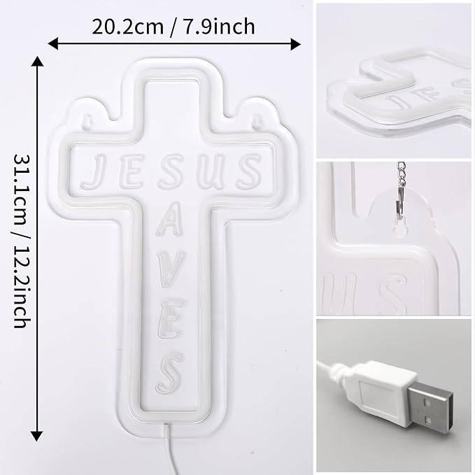 Jesus Cross Neon Sign for Wall Decor, Attivolife Light up Special Religional LED Lamp with Dim USB Powered, Unique Home Living Room Business Cafe Shop Bar Party Decor Birthday Christmas Day Gift - Bloomnest