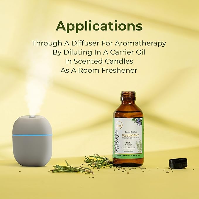 MyAce Rosemary Essential Oil – 100% Pure & Natural | Cold Pressed | for Skin Brightening, Hair Nourishment, Diffuser, Cleaning, Massage, Aromatherapy, DIY Soaps & Candles 4 Fl Oz MyAce