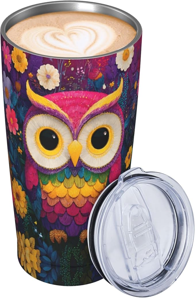 Owl Tumbler with Lid and Straw 20 oz Stainless Steel Cup Insulated Tumbler Coffee Mug for Home Office or Car Christmas Birthday Gifts - Bloomnest