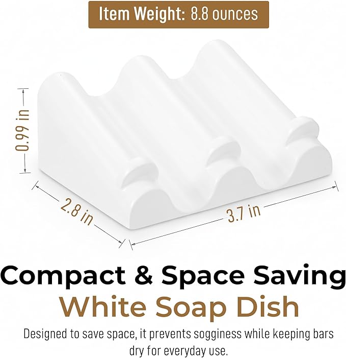 DOXOLOGY White Marble Soap Dish Bathroom Organizer - Resin Soap Dish with Rectangular Design 3.7" L x 2.8" W - Self Draining Soap Dishes Keeps Countertop Neat - Marble Look Soap Tray for Sink - Bloomnest