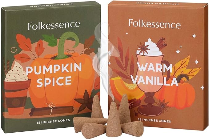 Folkulture Incense Cone Scented | Set of 2 (30) Fall Incense Cones, Dual Set | Pumpkin Spice Inscents, Fall Scents or Inscents-Cones for Relaxation | Fall Essentials for Meditation
