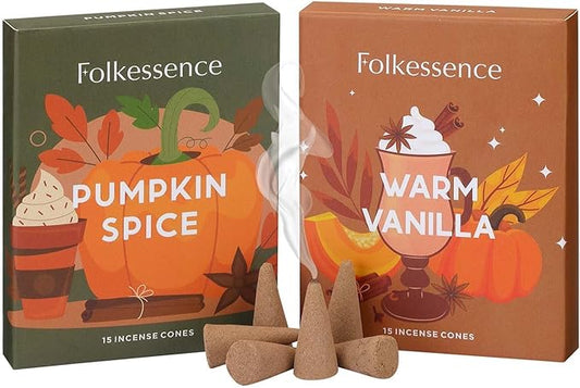 Folkulture Incense Cone Scented | Set of 2 (30) Fall Incense Cones, Dual Set | Pumpkin Spice Inscents, Fall Scents or Inscents-Cones for Relaxation | Fall Essentials for Meditation