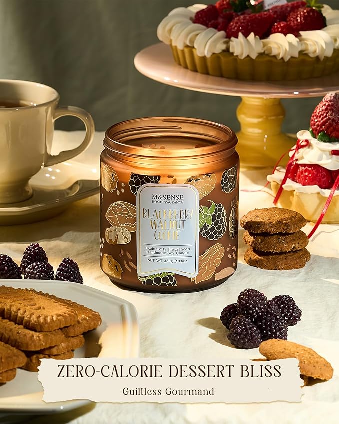 M&SENSE BlackBerry Walnut Cookie Scented Candle, Soy Wax 11.6oz 70 Hours Non Toxic Slow Burn, Fruity Nutty Bakery Fragrance, Holiday Jar Candle for Home Decor, Relaxing Aromatherapy Gifts for Women - Bloomnest