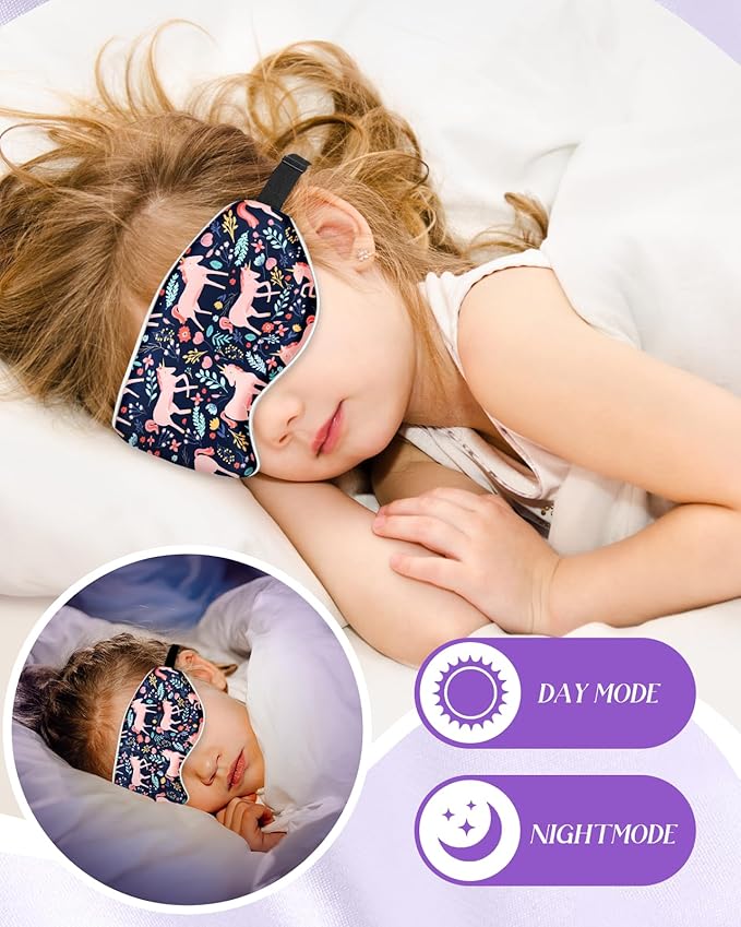 Sleep Mask for Kids - Cute Kawaii Cartoon Silk Sleeping Mask with Adjustable Strap Soft Smooth Light Eye Mask for Sleeping Silk Kids Eye Cover for Boys Girls Teens, BU Wildflower Unicorn - Bloomnest