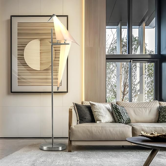 62-Inch Modern LED Bird Floor Lamp for Living Room, Modern Silver Standing Lamp with Bird Shade Floor Light Metal Fixtures for Bedroom Office - Bloomnest