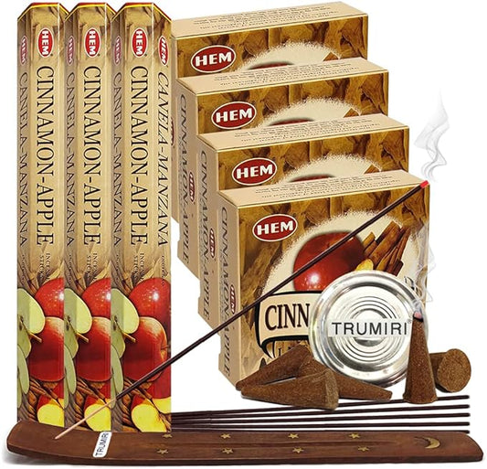 Cinnamon Apple Incense Sticks and Cone Incense Holder Variety Pack Bundle insence insense insienso TRUMIRI