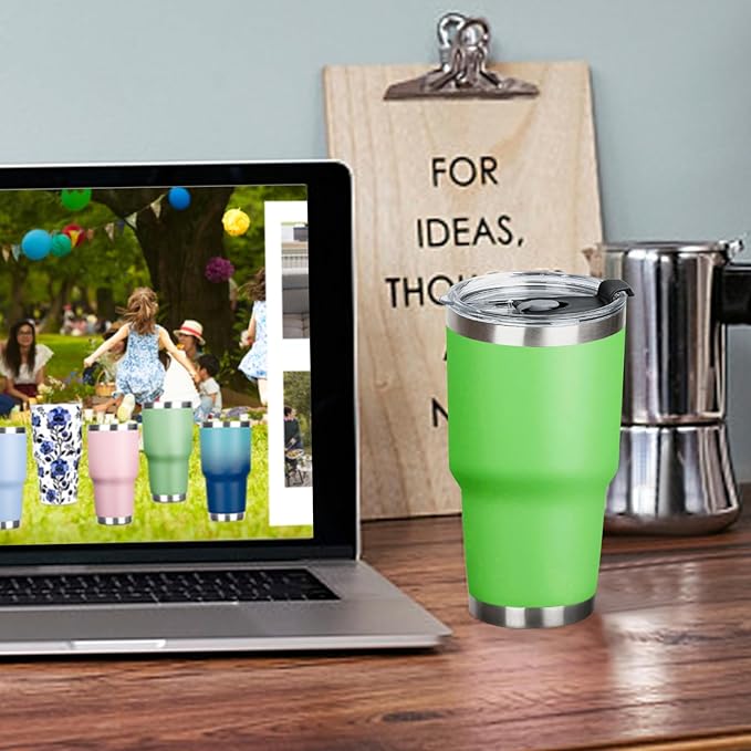 30 oz Tumbler with Lids and Straws Double Wall Vacuum Insulated Tumbler Cup,Stainless Steel Leak-proof Thermal Tumbler Travel Coffee Mug for Cold and Hot Drinks,Avocado Green - Bloomnest