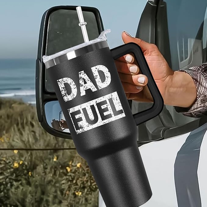 Ceovfoi 40 oz Dad Fuel Tumbler with Handle Lid and Straw,Black Dad Stainless Steel Cups Mug water Botter,Fathers Day Gift For Dad from Gaughter - Bloomnest