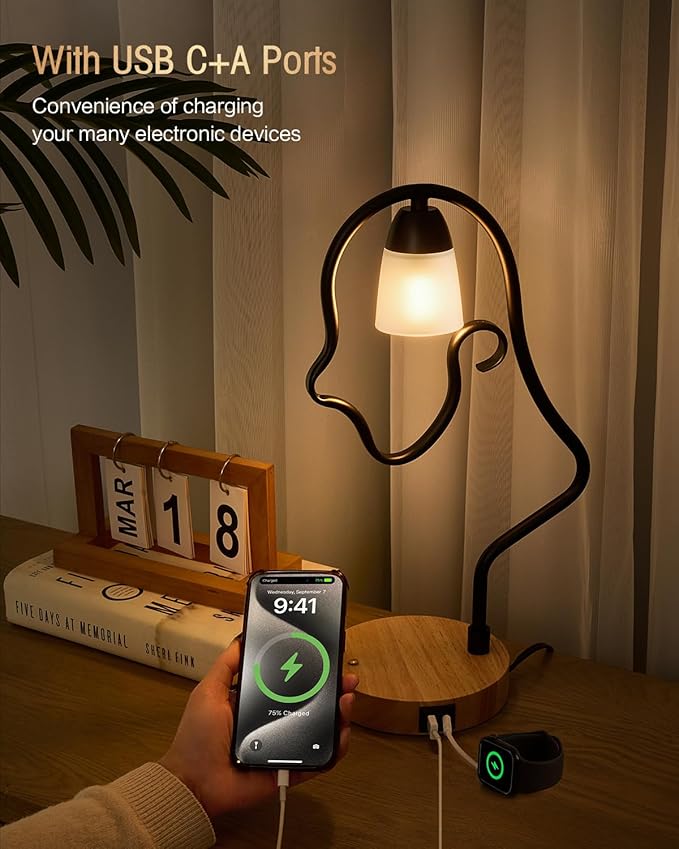 Touch Unique Table Lamp, Creative Cute LED Desk Lamp with USB C+A Ports, 3-Way Dimmable Nightstand Bedside Lamps, for Home Decor & Gifts, Kids Reading, Living Room, Office (Bulb Included) - Bloomnest