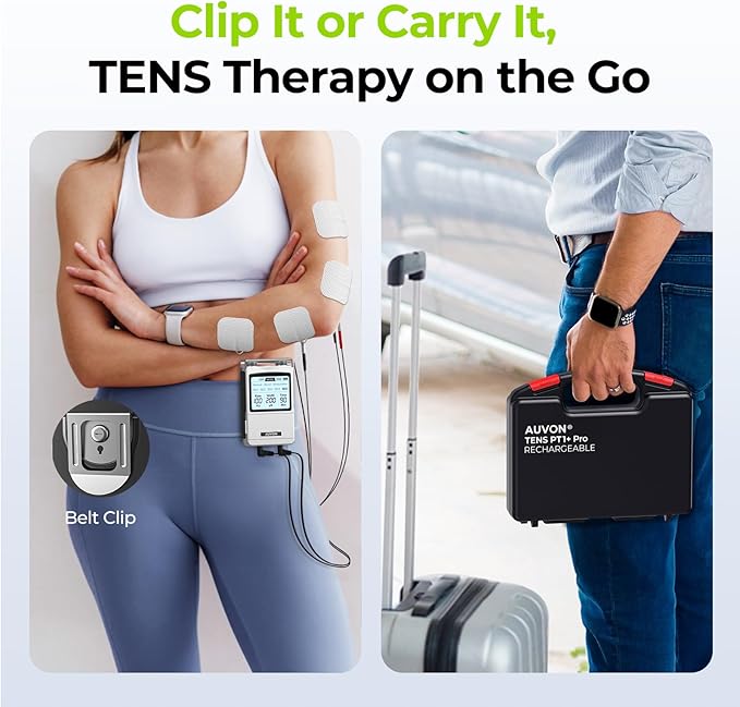 AUVON Rechargeable TENS Unit Muscle Stimulator, FSA HSA Eligible, Digital TENS Machine with 8 Customizable Modes, Electronic Massager for Sciatica, Shoulder & Back Pain Relief, 12 Pads, A Carry Case AUVON