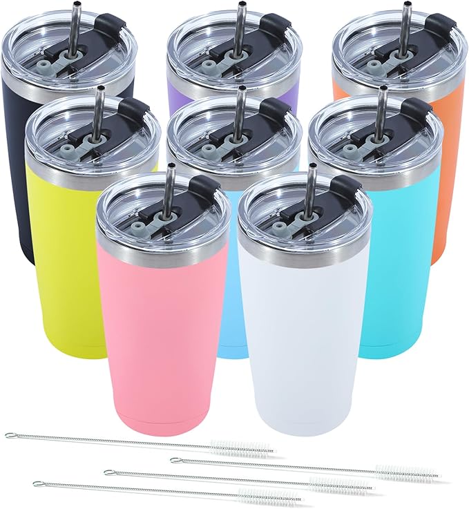 Dongni 20oz Tumbler Bulk Stainless Steel Vacuum Insulated Tumblers with Lid Double Wall Travel Mug Powder Coated Coffee Cup, Suitable for Ice Drinks and Hot Beverage（Mix 8 pack） - Bloomnest
