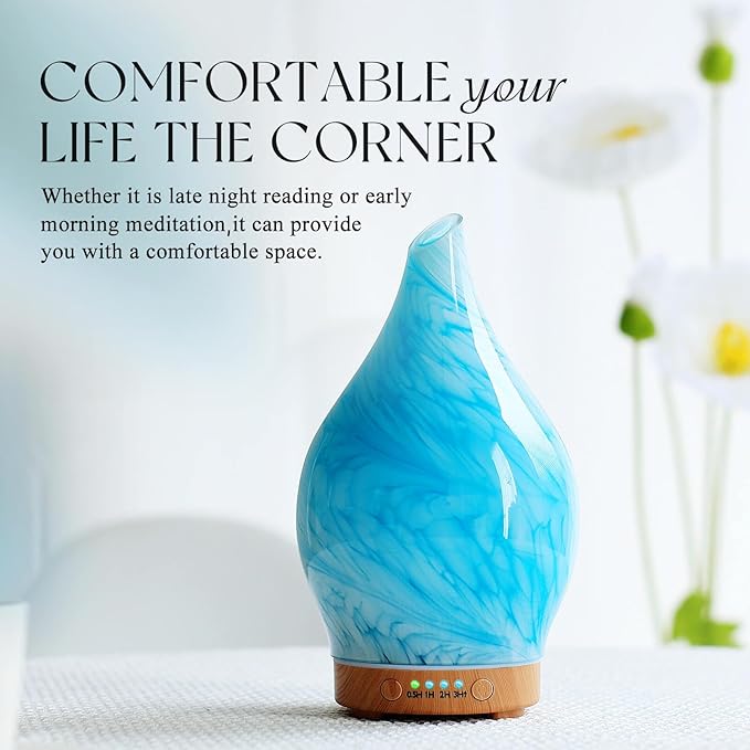 Porseme 150ml Essential Oil Diffuser Glass Color Changing Aroma Air Diffusers Aromatherapy Ultrasonic Cool Mist Humidifier 6 Running Hours Waterless Auto-Off for Sleeping Yoga Office Spa (Blue Wave) - Bloomnest