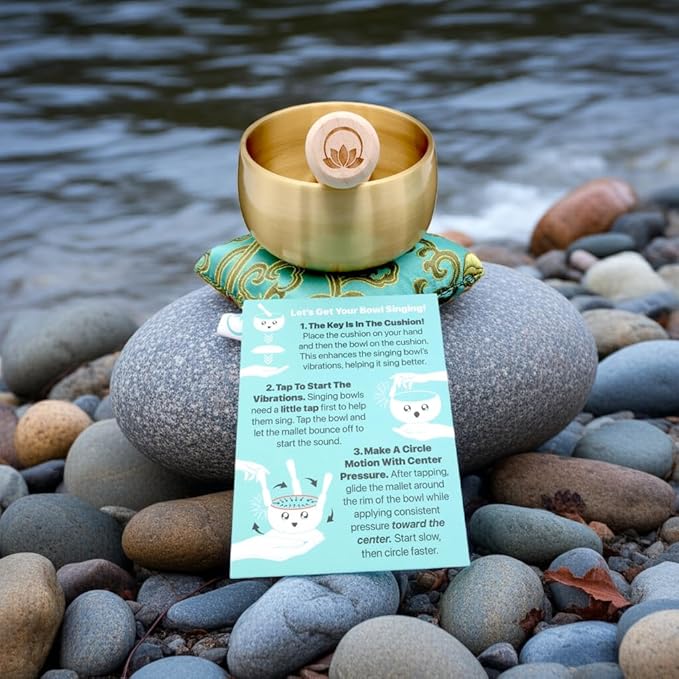 Tibetan Singing Bowl Set – Portable Handcrafted Sound Bowl for Meditation, Chakra Healing, Yoga, Stress Relief -ZenSerenity Bowl – Lotus Edition - by Circle Up - Bloomnest