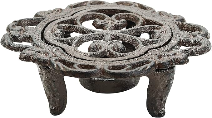 Sungmor Cast Iron Teapot Warmer Dish Cups Heater Pot Trivet - Rustic & Graceful Pattern Design with Tealight Holder - Heavy Duty & Decorative Candle Holder Stands for Heat Food Coffee Milk or Tea - Bloomnest