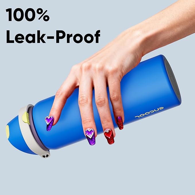 Insulated Water Bottle with Straw - Encool Stainless Steel Water Bottle with Push Button Lid, Leak-Proof & BPA-Free, Keeps Cold for 24 Hours for Sports, Travel, Gym (32 oz, Sapphire) ENCOOL