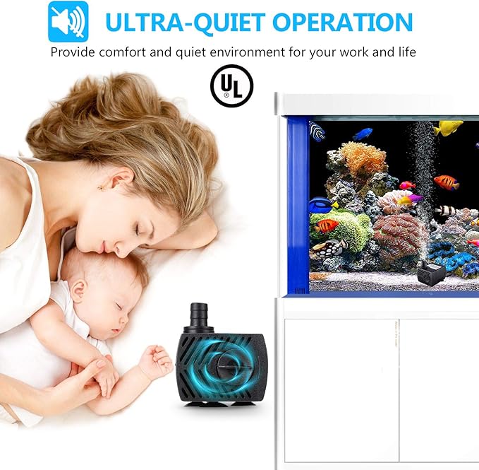 Fountain Pump, 80GPH(4W 300L/H) Submersible Water Pump, Durable Outdoor Fountain Water Pump with 7.2ft（2.2m） Power Cord, 3 Nozzles for Aquarium, Pond, Fish Tank, Water Pump Hydroponics, Fountain - Bloomnest
