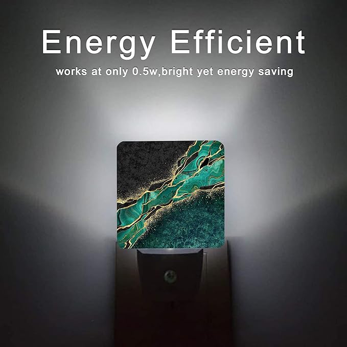 Green Marble Night Light,Golden Abstract Marble Veins Night Lights 0.5W Sleep Friendly for Boys Girls Led Night Light Dusk to Dawn Sensor Nightlight for Stairway/Hallway/Bedroom - Bloomnest