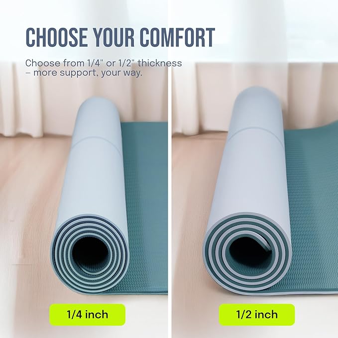 Large Yoga Mat (6'x4') – 1/4" & 1/2" Thick Exercise Mats for Home Workout, Extra Wide Workout Mats for Home Gym, Yoga, Pilates, Stretching, Floor & More - Bloomnest