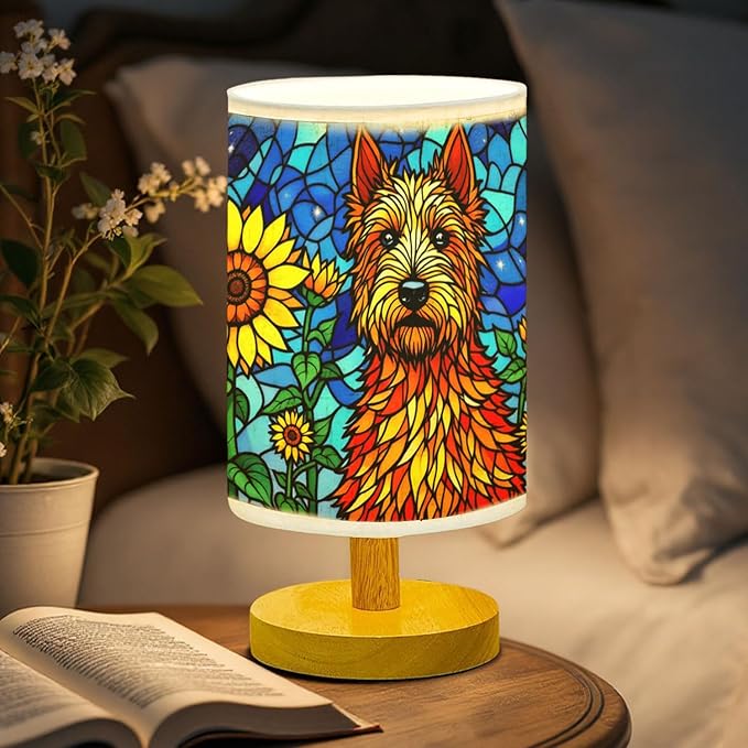 Irish Terrier Table Lamp LED 3-Color Pressed Bedside, Dog Shade Lamp with Wood Base for Bedroom Living Room Desk Office - Bloomnest