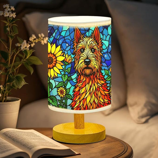 Irish Terrier Table Lamp LED 3-Color Pressed Bedside, Dog Shade Lamp with Wood Base for Bedroom Living Room Desk Office - Bloomnest