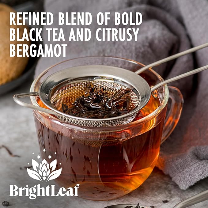 BrightLeaf Regenerative Organic Sparkling Tea, Earl Grey Black, 12 oz Cans (Pack of 12) – Zero Sugar & Zero Calories – Organic Herbal Tea Drink – Mood-boosting ingredients – Craft Brewed Botanical Beverage - Bloomnest