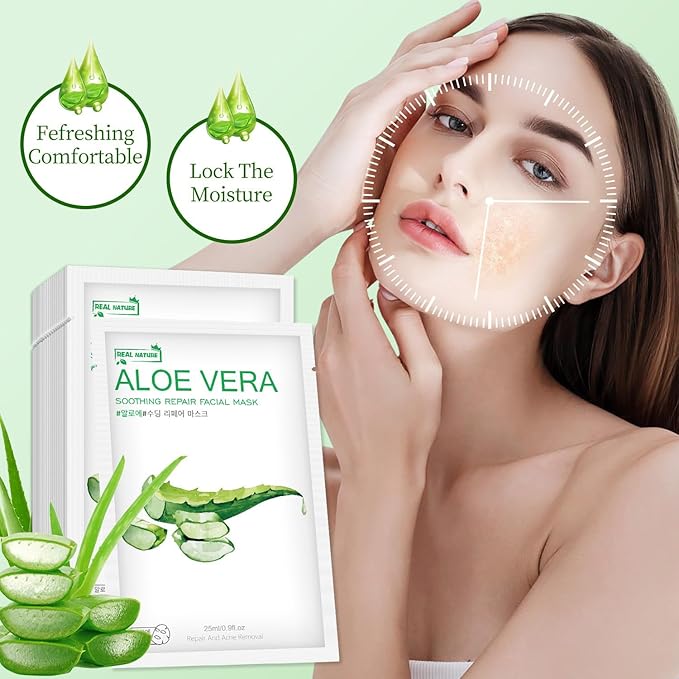 Aloe Vera Face Mask,Hydrating Face Masks Skincare For Dry, Oily,Sensitive Skin,Aloe Facial Skincare Sheet For Moisturizing, Soothing, Calming, Sun Care,Acne, Facial Masks for Women Skin Care 10-Pack - Bloomnest
