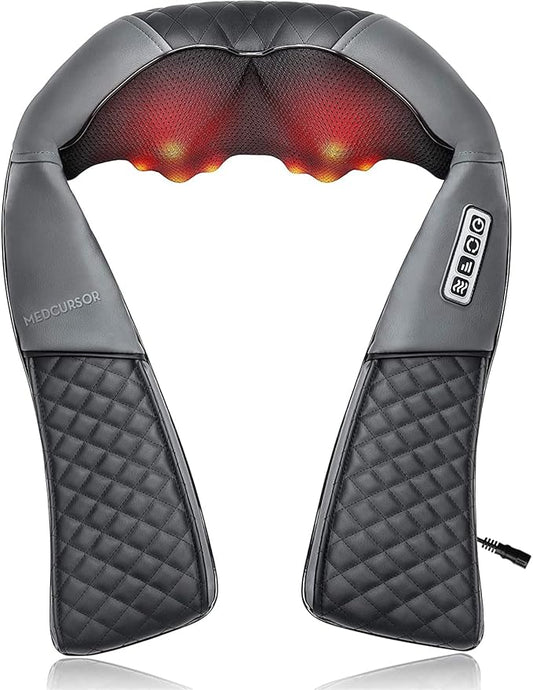 Medcursor Neck Massager, Portable Electric Shiatsu Back Massage Device with Heat, Deep Tissue 3D Kneading Pillow for Muscle Pain Relief (No Battery) - Bloomnest